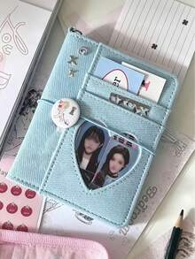M5 Loose-Leaf Mini Notebook Sticker Storage Album Sticker Collection Book Card Storage Album Pink Blue Denim Heart Loose-Leaf Notebook With Elastic Band Photo Card Collection Album Idol Photo Album - M5 - View 4