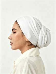 1pc Women's Instant Classic Basic Solid Color Hijab, Multiple Wear Styles Adjustable Versatile Practical Elastic Turban, Modal Fabric Comfortable Soft Skin-Friendly, Suitable For Daily Wear, Sports, Yoga - White - View 2