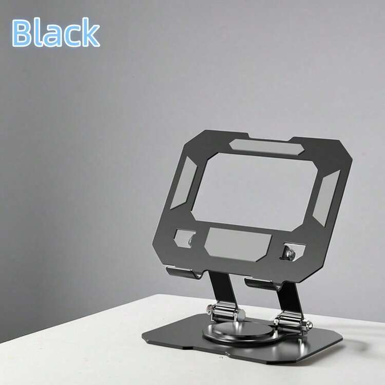 1PC Black Metal Tablet Stand Compatible With IPad And Phone 4-13in Carbon Steel Hollow Heat Dissipation Dual Axis Support Stand Square Base 360° Rotation - View 13