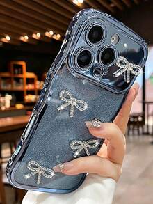 Casing Ponsel Mewah Lucu Berkilau dengan Hiasan Pita Berlian Imitasi, Kompatibel dengan iPhone 17 Pro Max 17 Pro 17 16 Pro Max 16 Pro 16 15 Pro Max 15 Pro 15 14 13 17 Air, Cocok untuk Anak Perempuan dan Wanita, dengan Tepi Bergelombang dan Bahan Lembut, Hadiah untuk Anak Perempuan dan Wanita. - Biru - View 2