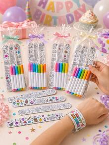 32/22/14/6pcs Birthday Theme Coloring Pages, Party Favors, Birthday Party Interactive Prizes, Party Gifts, Suitable For Filling Birthday Gift Bags (No Other Accessories Included) - Birthday Theme Doodle Bracelet - View 1