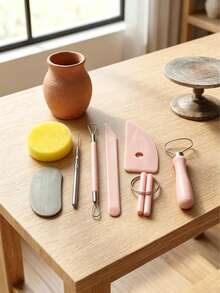 8pcs Plastic Clay Sculpting Tool Kit, Professional Pottery Modeling Tools With Wire Clay Cutter, Sponge, Scrapers For DIY Handmade Ceramic Art Crafts - Multicolor - View 7