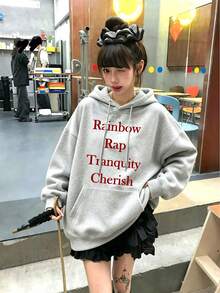 Women's Hooded Sweatshirt, Autumn/Winter New Letter Print, Drawstring Design, With Pockets, Casual Versatile Loose Fit Top, Fashion Daily Wear - Dark Gray - View 2