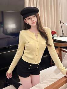 Autumn/Winter New Korean Style Sweet Casual Knit Cardigan For Women, Versatile For Daily Commute Fall - Yellow - View 5