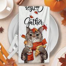 2/4/48pcs Autumn Series Cat Coffee Pattern Printed Kitchen Towels - Ultra Soft, Highly Absorbent Polyester Dish & Hand Towels, Perfect For Holiday Decor, Kitchen Decor, Party Decor. - Multicolor - View 7