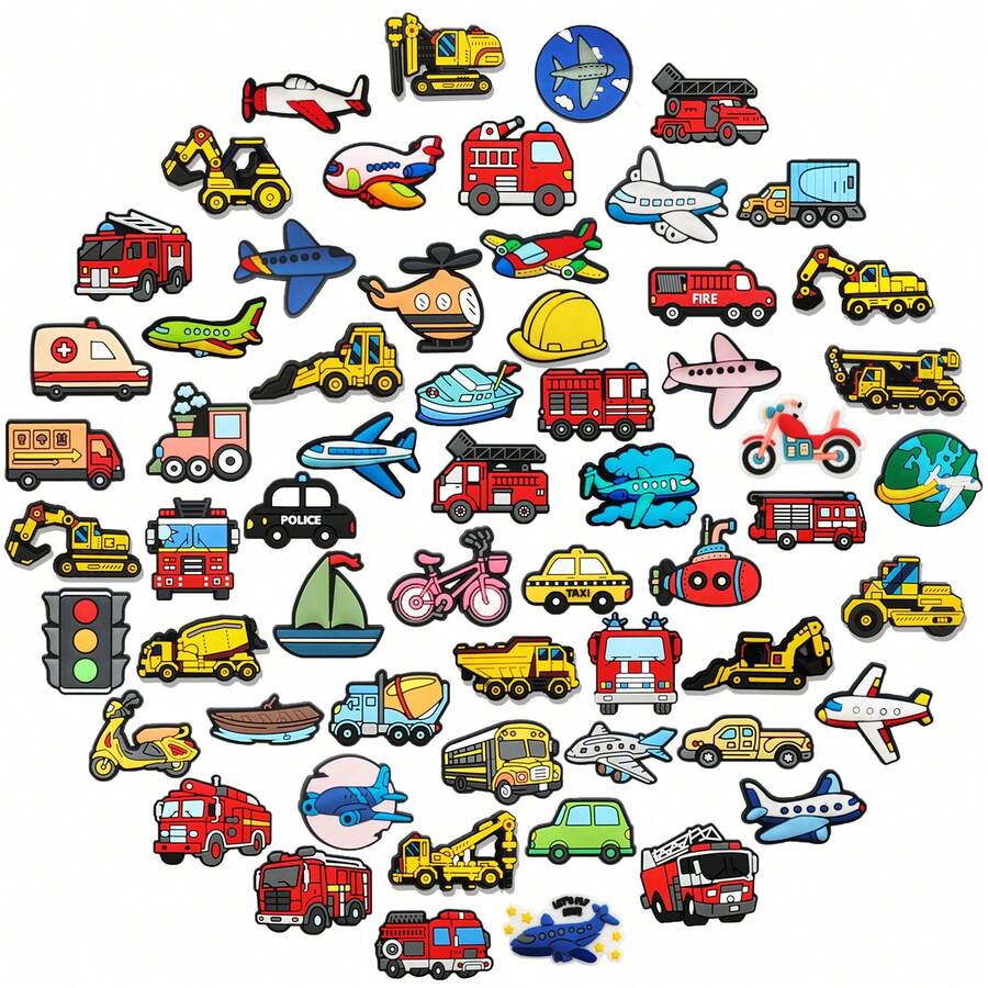 Random 10/30/50Pcs Car Airplane Transportation Series Shoe Charms For Sandals, Shoe Decoration Premium Quality Popular Charms Accessories Great Gift - Multicolor - View 1