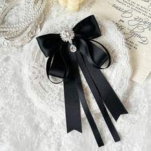 1PC Women's Elegant Exquisite College Style Crystal Decor Accessory, Solid Color Bowknot Ribbon Pin, Suitable For Daily Commute, Party, Graduation Ceremony, Any Occasion, Perfect Gift For Best Friend, Holiday, Travel, Disco - Black - View 1