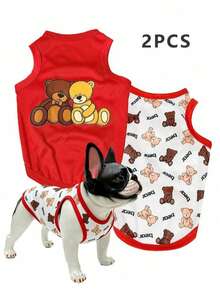 Bộ 2 áo vest không tay cho thú cưng, họa tiết gấu dễ thương, siêu thoáng khí nhẹ, giảm rụng lông, giữ mát và ngăn quá nhiệt, phù hợp chơi ngoài trời và chụp ảnh - Đỏ - Xem 2