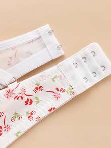 Set Bra Setengah Cup Motif Bunga 3 Potong, Trim Hijau, Pita Depan, Tali Bahu yang Dapat Diatur, Bantalan Ringan, Pakaian Dalam Wanita - MultiWarna - View 5