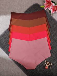 5pcs/Pack Plus Size Warm Red Micro-Perforated Seamless Women's Triangle Panties, Tight Fit Invisible No-Trace, Breathable For Long Sitting, Commute And Home Wear, Versatile Seamless Underwear - Multicolor - View 2