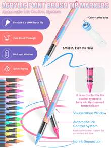 Acrylic Paint Brush Set, Soft Tip Liquid Markers, 12/24/36/48/72 Gradient Colors, Multiple Color Schemes Available, Suitable For Painting, Doodling, Coloring, Professional Art Tools, Back To School Essential, Perfect Holiday Gift - Marker Pen (set) - View 9
