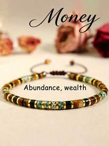 YAUKIA Bohemian Triple Protection Bracelet , African Turquoise , Tiger Eye & Obsidian Beaded Bracelet ,Brings Abundance , Stackable Adjustable Jewelry Gift - Multicolor - View 2