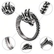 Silver Dragon Ring Punk Adjustable Gothic Vintage - Plateado - Ver 4