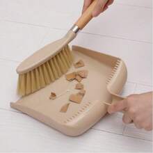 2PCS - 1 Dustpan + 1 Broom 1set Mini Dustpan And Brush Set, Wooden Handle Soft Bristle Cleaning Brush, Portable Hanging Desk Sweeper With Teeth Scraper, Small Broom Dustpan Combo For Desktop, Pet Hair, Keyboard, Home & Car Cleaning - Milky White - View 5