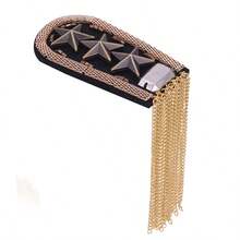 1pc Vintage Star Rivet Chain Tassel Shoulder Epaulette, Detachable Brooch Shoulder Ornament, Suit Jacket Decoration Accessory, Suitable For Stage Party Performance Costume - Gold - View 4