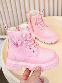 1 Pasang Sepatu Bot Pendek Anak Perempuan Model Putri Warna Pink, Nyaman dan Klasik - Berwarna merah muda - View 2