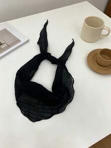 1pc Solid Color Pleated Texture Triangle Headscarf Shawl, Lightweight Fabric, Clean Hair Accessory For Daily Commute And Travel - Multicolor - View 2