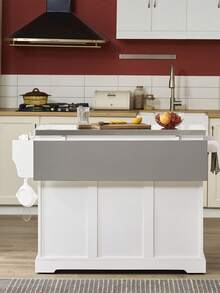 SoBuy | Kitchen Trolley With Foldable Extension | Kitchen Cart With 2 Drawers | Kitchen Cabinet MDF For Small Spaces | 107*71*91 Cm - 白色 - 查看 9