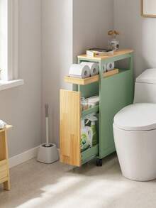 SoBuy | Rolling Storage Cart With Drawers | Slim Utility Trolley On Wheels For Kitchen Bathroom Small Spaces | 50*20*79 Cm | Load Capacity 22 Kg - Green - View 4