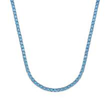 MDFUN Collar de tenis de oro blanco de 18K chapado con circonita cúbica azul cielo, collares de cadena única con circonita cúbica redonda de 5mm para mujeres - Azul - Ver 1
