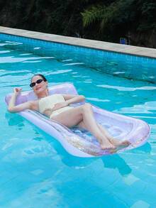 Rainbow Glitter Inflatable Pool Float Raft With Breathable Holes, 3 Independent Airbags Pool Lounger, 62.6in Large Size Summer Water Float For Adults - Multicolor - View 3