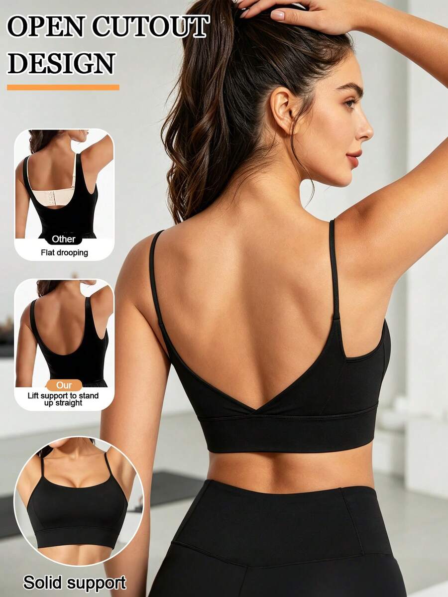 Women's Sports Bra Cross Back DesignFashionable Solid Color Sports Tank Top Suitable For Yoga Fitness And Running - Black - View 1