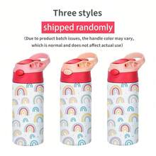 Yocity 1pc 12oz Stainless Steel Mug With Handle, Cute Cartoon Pattern Double Wall Water Cup With Lid And Straw, Suitable For Outdoor, Camping, Travel - Multicolor - View 15