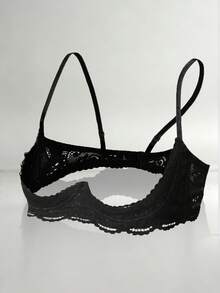 Women's Sexy Lace 1/3 Demi Cup Bra, Adjustable Straps, Comfortable Lingerie, Suggest Buying One Size Up - Black - View 4