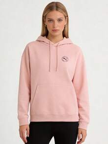 PUMA CLASSICS Solid Color Logo Oversized Pullover Hoodie Unisex Pink - Pink - View 2