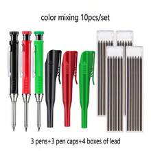 10pcs 2.8mm Metal Deep Hole Carpenter Pencils With Cap And Built-In Sharpener, Durable Marking Tool For Woodworking, Architects, Engineers, Construction Workers, Repairmen And DIY Enthusiasts, 3 Pencils + 3 Caps + 4 Boxes Of Lead - A - View 16