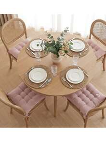 Made In Turkey 4-Pack Chair Seat Cushions – 9-Point Tufted Thick Dining Chair Pads With Ties, Soft & Comfortable - Pink - View 2