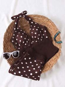 New Fashion Women's Casual Elegant Backless Polka Dot Bikini Set, Made Of High Elastic Fabric, Suitable For Summer Beach Wear - Light Brown - View 3