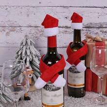 1 Set Christmas Creative Home Decor Non-Woven Fabric Scarf + Hat Wine Bottle Decoration, Kitchen Items, Suitable For Christmas Home Decoration - View 1