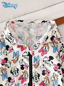 Disney Minnie And Friends 春/秋季女嬰休閒夾克，卡通 Minnie、Donald Duck、Daisy、Goofy 全身印花，長袖拉鍊連帽夾克，兒童日常百搭戶外娛樂派對穿著，時尚亮眼俏皮服飾 - 杏色 - 查看 5