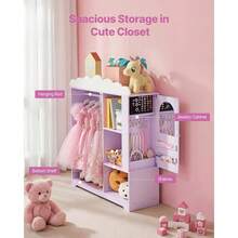 Kids Dress Up Storage, With Jewelry Cabinet, Dress Up Closet With Mirror And Shelves, Princess Costumes Wardrobe Closet, Toddler - Purple - View 5