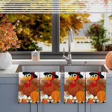 2/4/48pcs Autumn Series Cartoon Pilgrimage Hat Turkey Pattern Printed Kitchen Towels - Ultra Soft, Highly Absorbent Polyester Tableware And Hand Towels, Perfect For Holiday Decor, Kitchen Decor, Party Decor - Multicolor - View 4