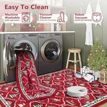 1Pc Red Christmas Pattern Runner Rug, Machine Washable Low Pile Long Hallway Carpet, Non Slip Festive Floor Mat With Snowman, Xmas Tree, Deer Print, Holiday Decor Rug For Kitchen Entryway Laundry Room Bedroom Home Decor - A - View 3