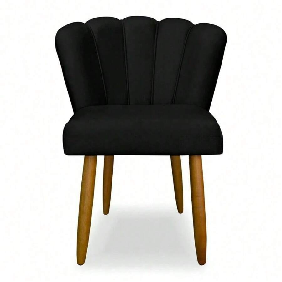 CADEIRA PETALA VELUDO - PARA SALA DE JANTAR, QUARTO, PENTEADEIRA, CLOSET, ESPAÇOS COMERCIAIS, CLINICAS, SALÕES DE BELEZA , MANICURE - Preto - Visão 1
