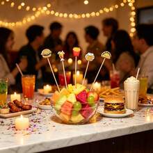100pcs Mixed Hamburger And French Fries Bamboo Skewers, Disposable Picks, Suitable For Sandwiches, Cakes, Desserts, Party And Event Decoration - Multicolor - View 2