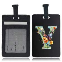 PU Leather Suitcase Tag With Hidden Card Slot Detachable Quick Release Strap Anti Scratch Wearproof Portable For Business Travel Overseas Trip Student Bag And All Luggage Sizes Initial Name Butterfly Letter 26 Letters Pattern - Black 1pc - View 22