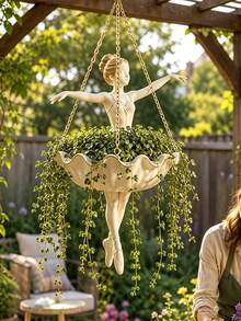1pc Ballet Girl Hanging Planter Decoration, Outdoor Decorative Craft, Creative Garden Yard Decor, Cute Decorative Flower Pot, Suitable For Succulents, Climbing Plants, Patio, Porch And Garden Decoration, Home Decor Gardening Gift - Ballet Flower Pot - View 5