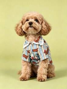 1pc Striped Lace Dog Pajamas, Cute Casual Fashion Pet Shirt With Buttons, Suitable For Small And Medium Dogs And Cats For Indoor And Outdoor Wear - Blue and White - View 5