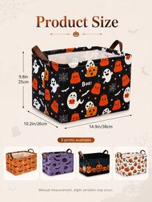 Halloween Style, Rectangular Pumpkin Bat Print, Dual Handle Storage Organizer Bin For Toys Blankets Books, Home Party Living Room Autumn Season. - Multicolor - View 9
