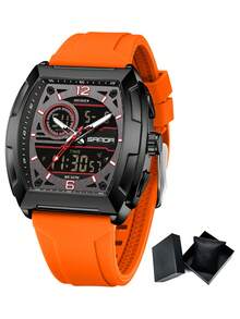SANDA. SANDA Men's Barrel-Shaped Large Dial Waterproof Electronic Watch, Multi-Function Countdown Digital Wristwatch For Teenagers - one-size - View 11