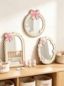 1pc Multi-Style Bow 2D Wooden Mirror Sticker, Hanging Decor, Baby Essentials, Girl Baby Supplies, Newborn Necessities, Room Decoration - Multicolor - View 1