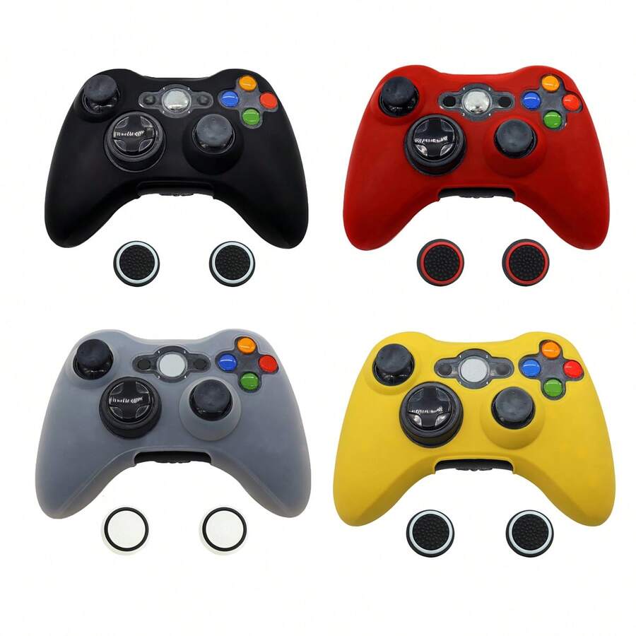 Compatible With XBOX 360, 1pc Game Controller Silicone Protective Cover + 2pcs Joystick Caps Set, Dust-Proof, Scratch-Resistant, Anti-Slip, Enhanced Gaming Control Feel - View 1