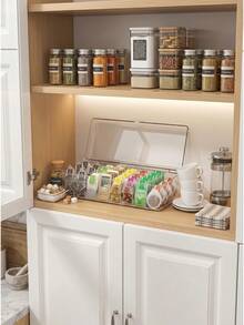 1pc 8 Compartments Clear Acrylic Tea Bag Storage Rack,Multi-Functional Coffee Pod Sugar Packet Storage Container,Detachable Makeup & Sundries Display Holder,Wall-Mounted Or Countertop Kitchen Spice Shelf Pantry Cabinet Organizer. - Transparent - View 6