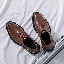 Men's Lace-Up Derby Shoes, Low Heel Round Toe Business Formal Dress Shoes, Daily Commute, Banquet, Casual - Brown - View 1
