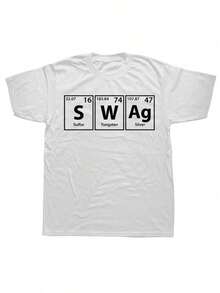 Camiseta gráfica con la inscripción "Swag" (S--Ag), perfecta para ropa de calle de verano, manga corta e ideal como regalo de cumpleaños para hombres. - Blanco - Ver 1
