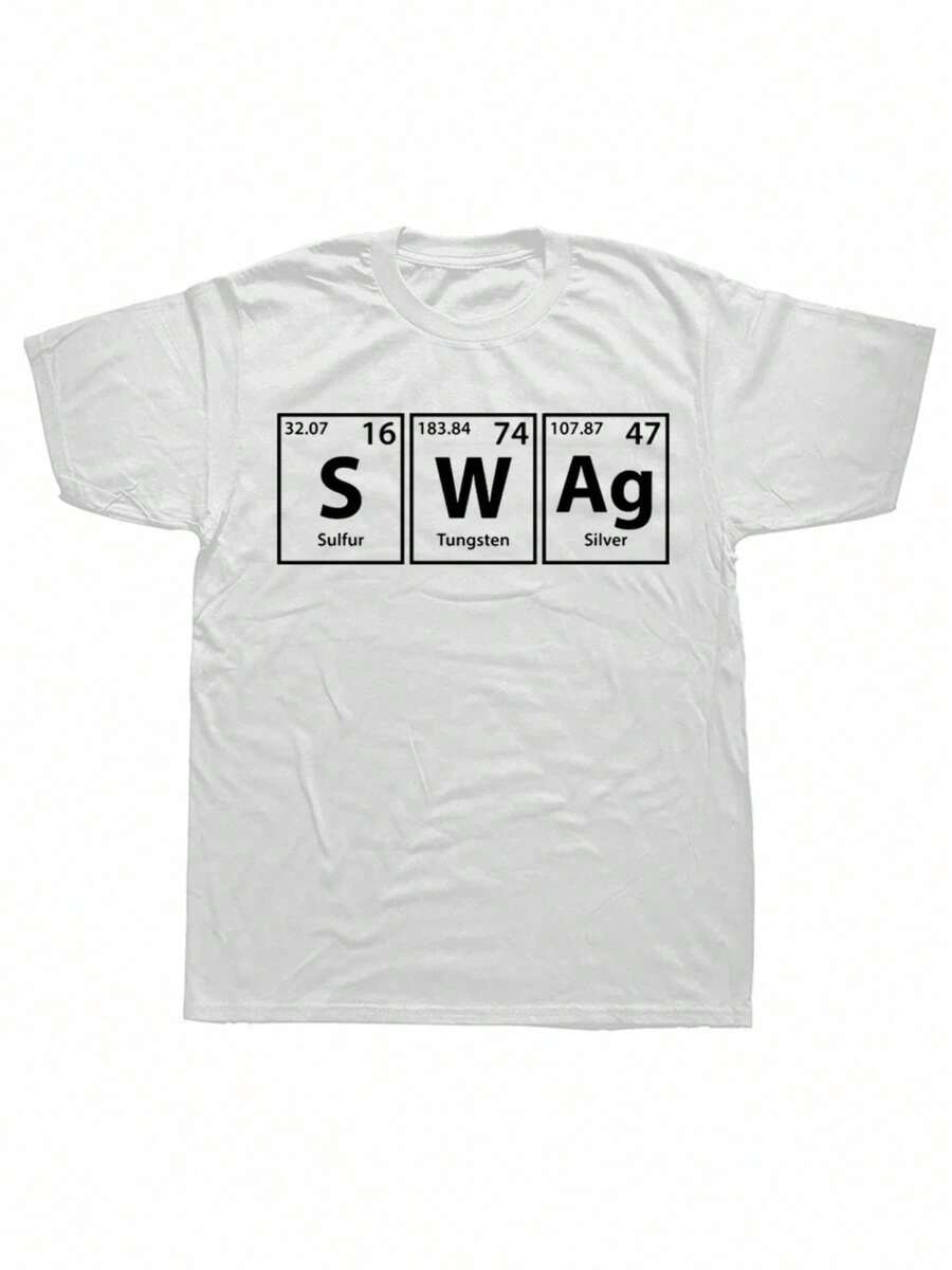 Camiseta gráfica con la inscripción "Swag" (S--Ag), perfecta para ropa de calle de verano, manga corta e ideal como regalo de cumpleaños para hombres. - Blanco - Ver 1